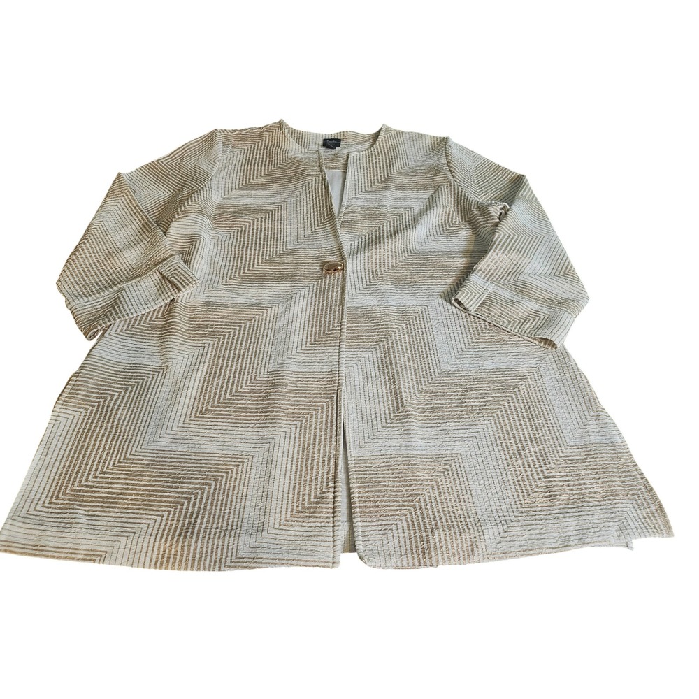 Chico's Travelers Collection Jacket Chico 3 (16 XL) Gold White Chevron Geometric